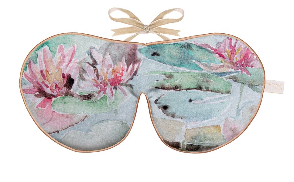 Printed Silk Lavender Eye Mask with anavy reverse and an exclusive Water Lilies design on the front - Holistic Silk